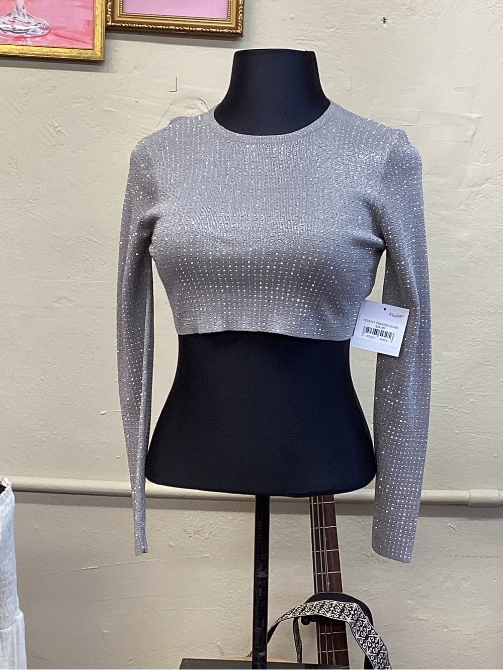 NATURAL LIFE Silver Sparkle Cropped Long-Sleeve Top
